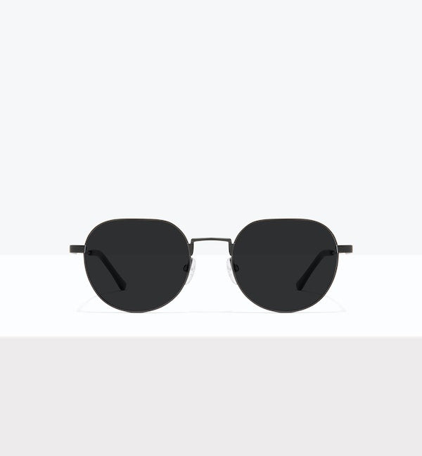 Matte Black Round Metal Prescription Sunglasses by BonLook