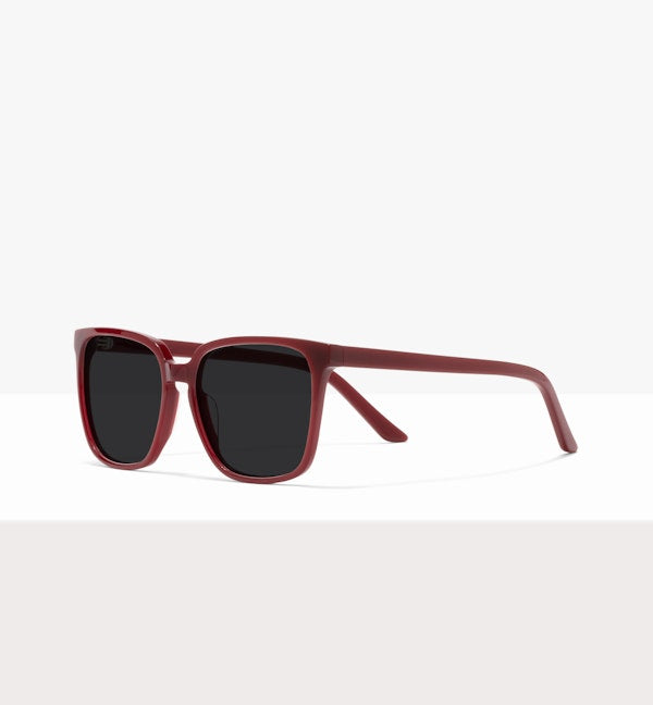 Oversized Square Frame Acetate Sunglasses, Maroon Red Glasses