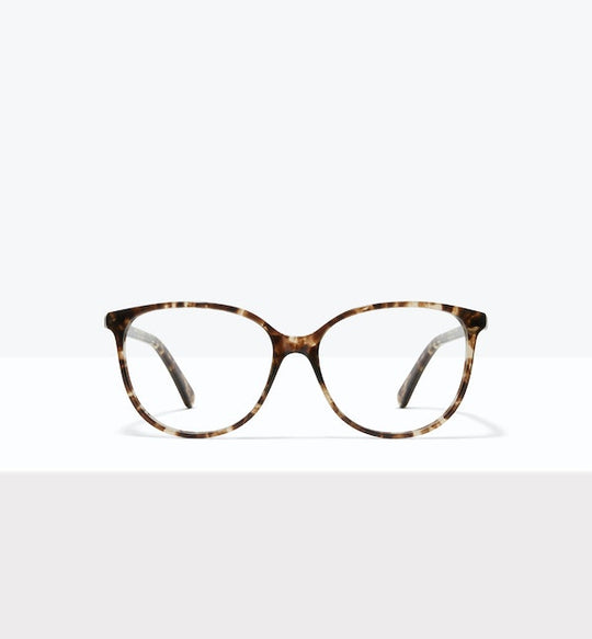 Tortoiseshell eyeglasses with round lenses on a white background.